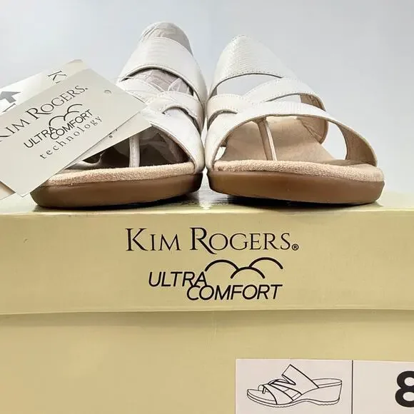 NIB Kim Roger’s Krystal White Slip On Ultra Comfort Wedge Sandals 8M Man Made - Picture 14 of 16